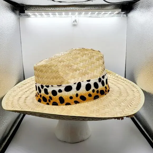 Western Leopard Animal Print Wide Brim Straw Cowgirl Hat Unbranded - Picture 2 of 8